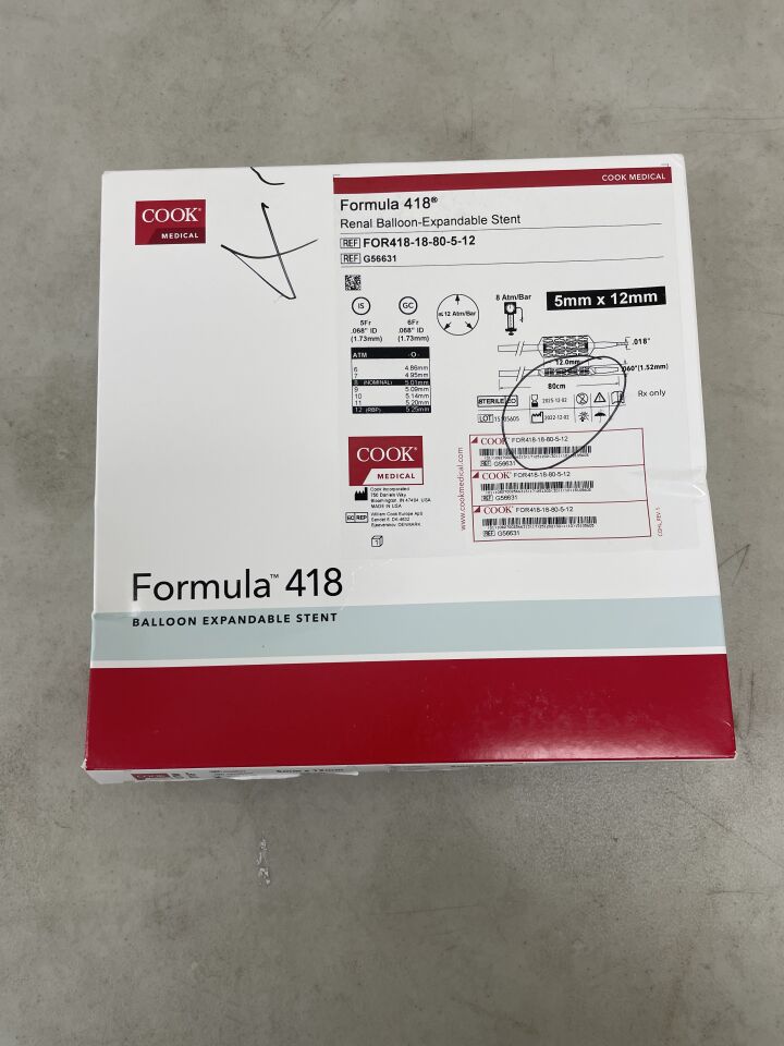 G56631 - COOK - Formula 418 Renal Balloon-Expandable Stent - 5mm x 12mm x 80cm, (BX/1) - ( Expiry Date: 2025-12-02 )