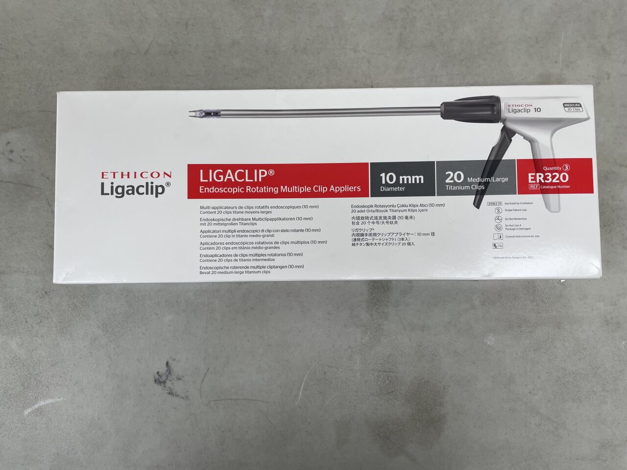 ER320 - ETHICON - LIGACLIP Endoscopic Rotating Multiple Clip Appliers 20 Medium/Large Titanium Clips, 10mm diameter, (BX/3) - ( Expiry Date: 2025-07-31 )