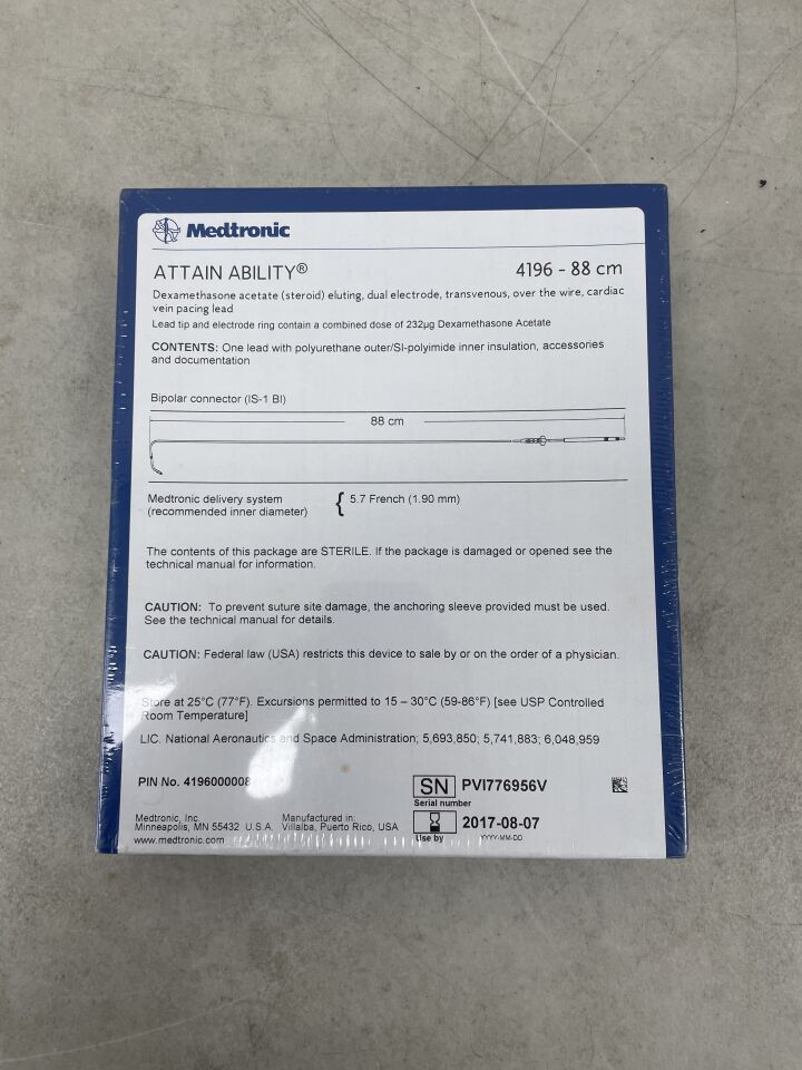 419688 - MEDTRONIC - Attain Ability OTW Cardiac Vein Pacing Lead, 88cm, (BX/1) - ( Expiry Date: 2017-08-07 )