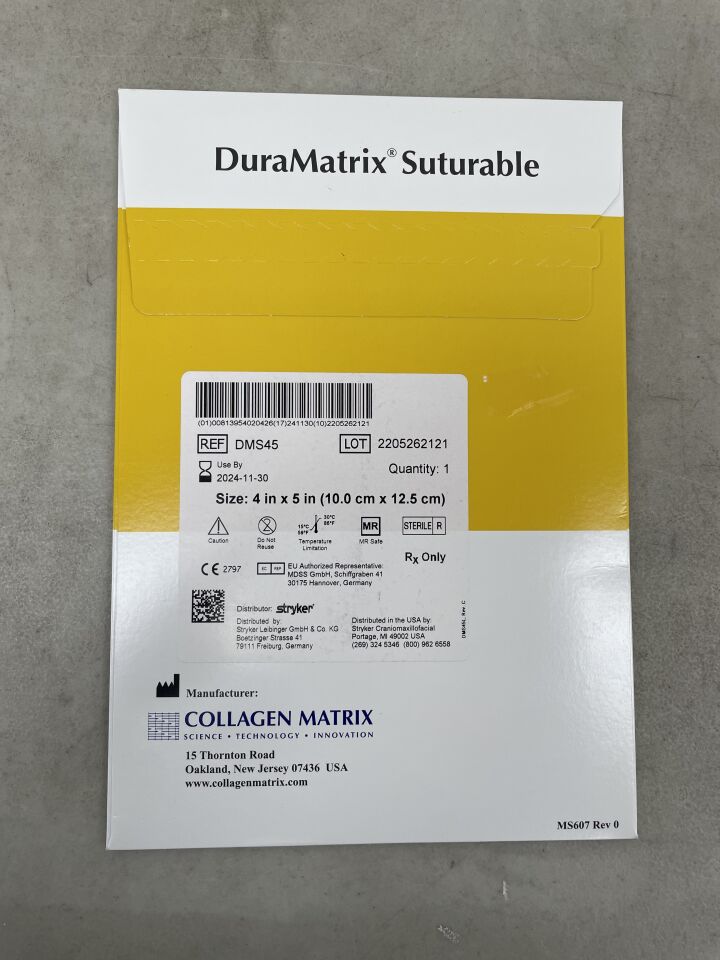 DMS45 - STRYKER - DuraMatrix Suturable Collagen Membrane 4cm x 5cm, (BX/1) - ( Expiry Date: 2025-12-31 )