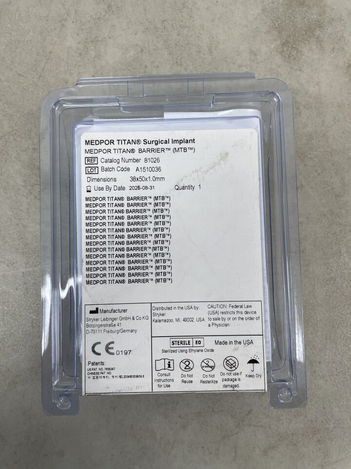 81026 - STRYKER - Medpor Titan Barrier MTB 38mm x 50mm, 1mm, (EA) - ( Expiry Date: 2025-08-31 )