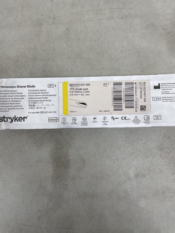 0275-637-000 - STRYKER - TPS Small Joint; Full radius cutter, 3.5mm x 80mm, (EA) - ( Expiry Date: 2024-05-21 )