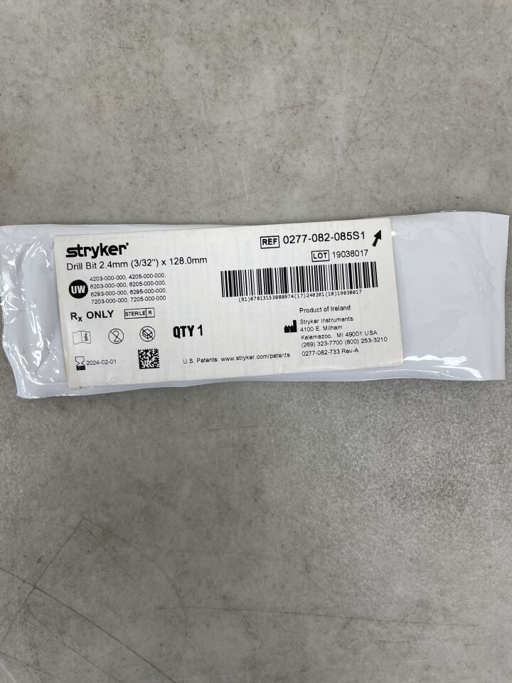 0277-082-085S1 - STRYKER - Minor Modification Product 2.4mm x 128mm Drill Bit, (EA) - ( Expiry Date: 2023-11-01 )