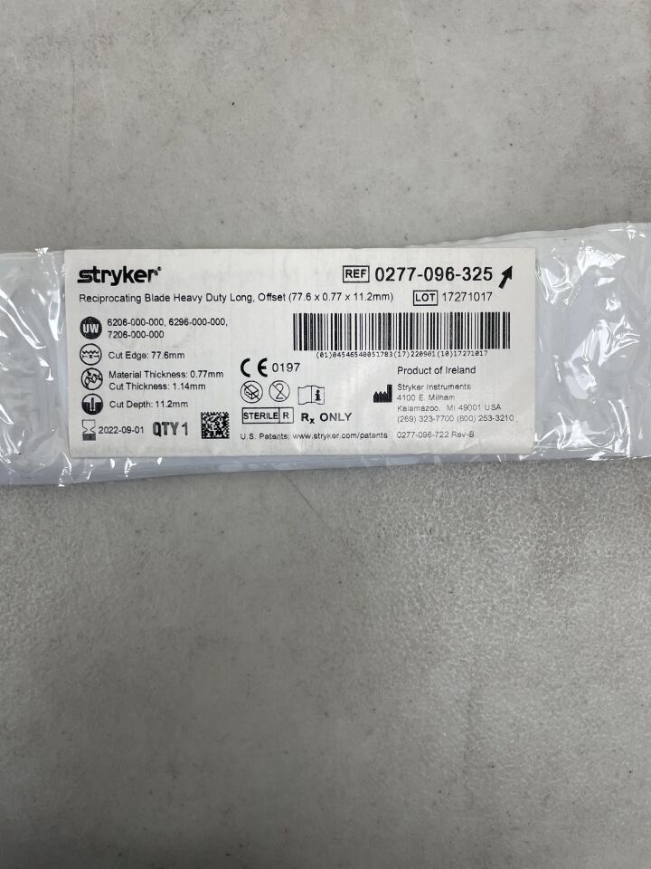 0277-096-325 - STRYKER - Heavy Duty Long Reciprocating Saw Blade, 77.6 mm Cut Edge,, (EA) - ( Expiry Date: 2022-09-01 )
