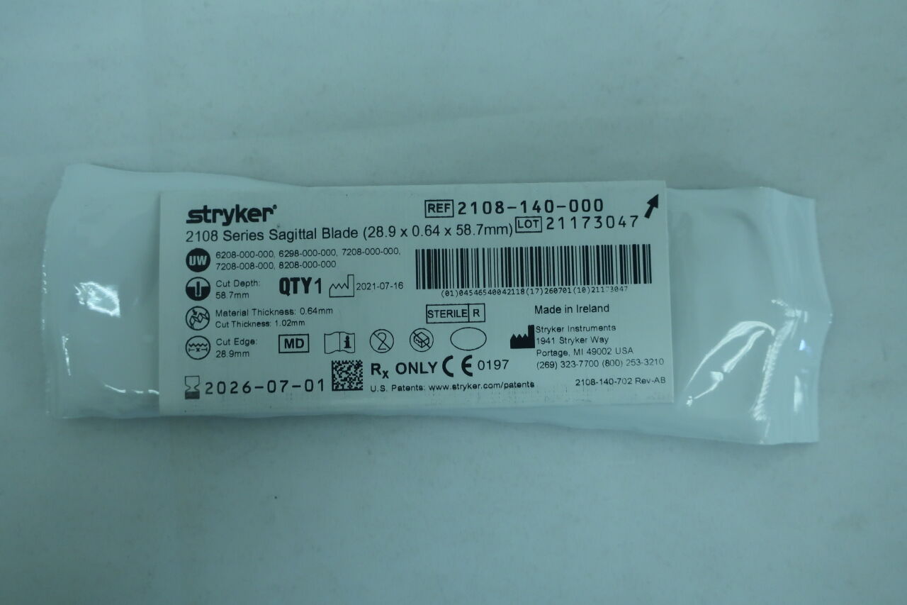 2108-140-000 - STRYKER - Heavy Duty Thin Offset Sagittal Saw Blade, 58 L x 29 mm W, (EA) - ( Expiry Date: 2023-07-01 )