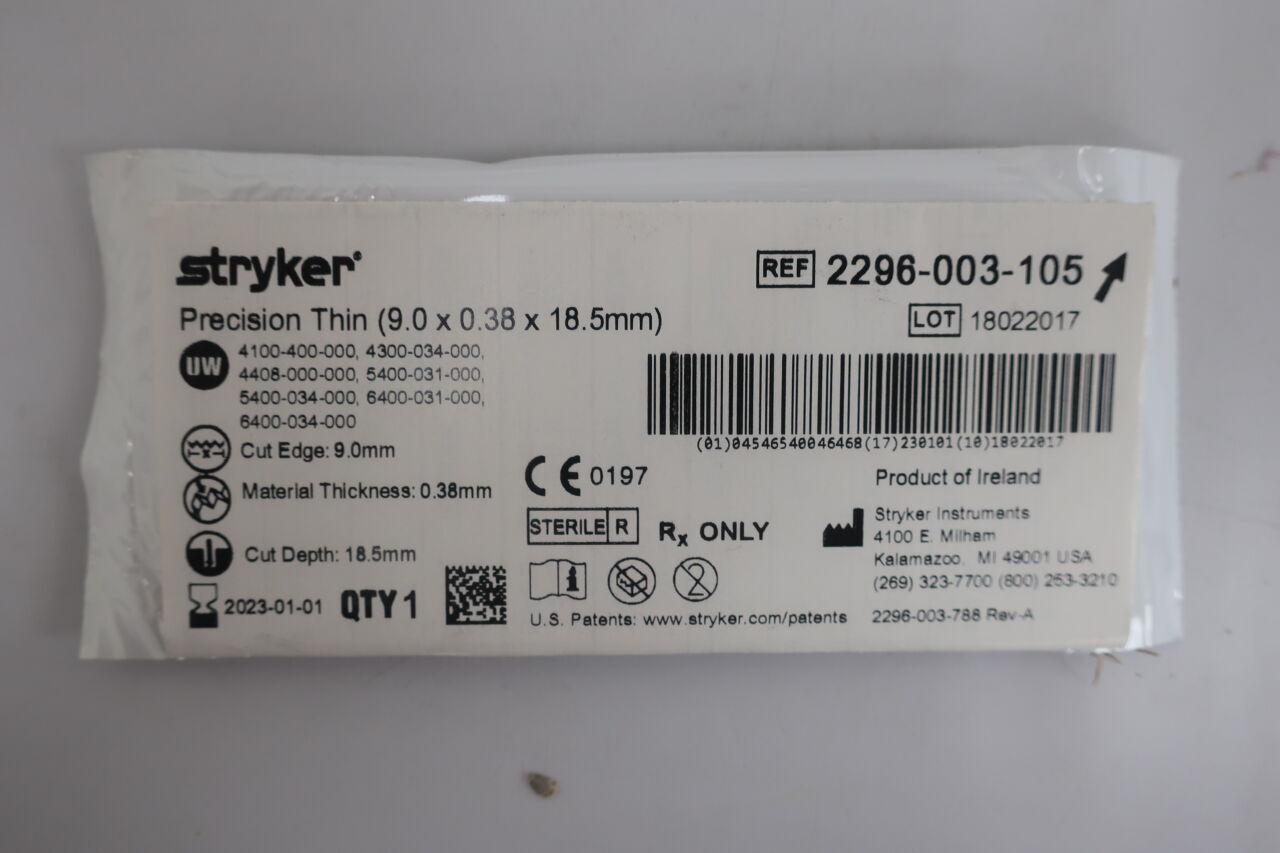 2296-003-105 - STRYKER - Precision Thin Medium Blade, 18.5 L x 9 mm W, (EA) - ( Expiry Date: 2024-08-01 )