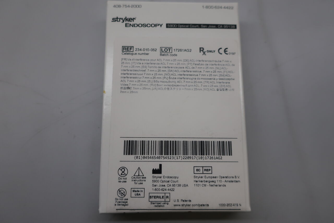 234-010-052 - STRYKER - ACL Interference Screw 7mm x 25mm, (BX/1) - ( Expiry Date: 2024-07-20 )