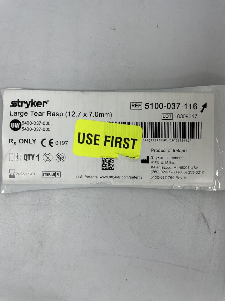 5100-037-116 - STRYKER - Large Tear Rasp, 12.7 x 7.0mm, (EA) - ( Expiry Date: 2024-01-01 )