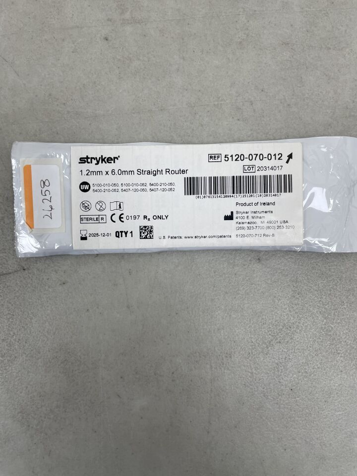 5120-070-012 - STRYKER - Straight Router Medium, 1.2mm x 6.0mm, (EA) - ( Expiry Date: 2025-12-01 )