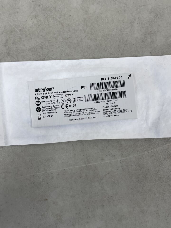 5139-80-30 - STRYKER - Heliocoidal Rasp, Long, 3.2mm x 18.3mm, (EA) - ( Expiry Date: 2021-08-01 )