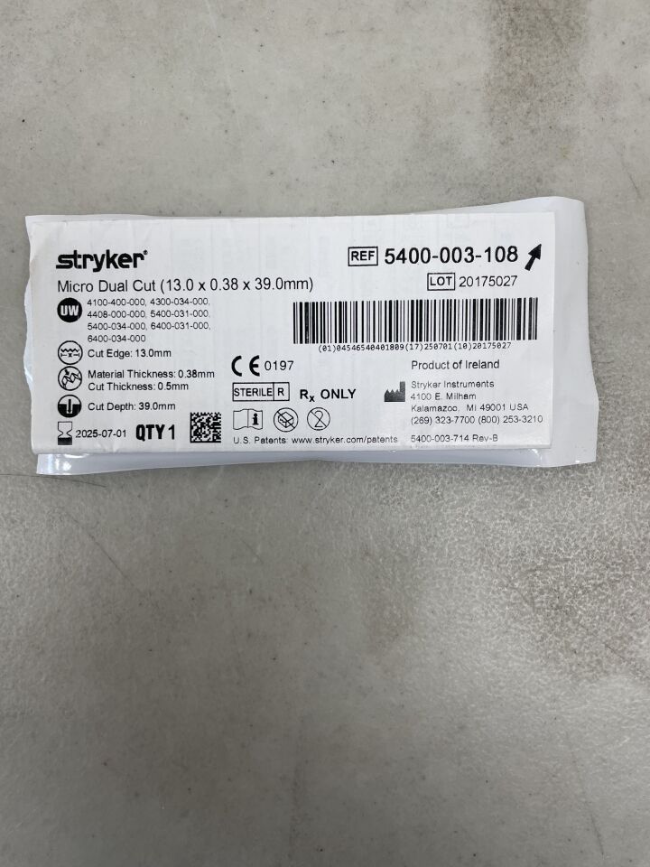 5400-003-108 - STRYKER - Micro Dual Cut Sagittal Saw Blade 13mm x 39mm x 0.5mm, (EA) - ( Expiry Date: 2025-07-01 )