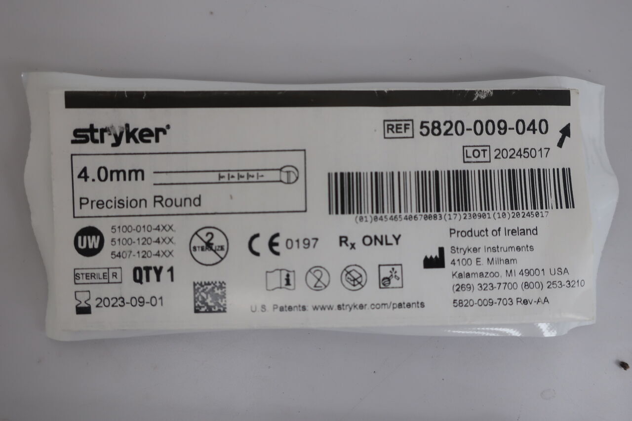 5820-009-040 - STRYKER - Precision Round Flute Burr with RIM Glide Technology, 4 mm, (EA) - ( Expiry Date: 2024-07-01 )