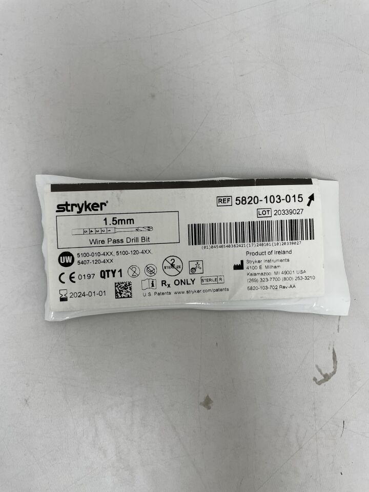 5820-103-015 - STRYKER - 1.5mm Wire Pass Drill Bit, (EA) - ( Expiry Date: 2025-07-01 )