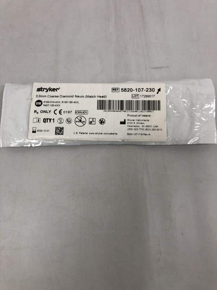 5820-107-230 - STRYKER - Coarse Diamond Neuro Match Head, 3.0mm, (EA) - ( Expiry Date: 2025-01-01 )
