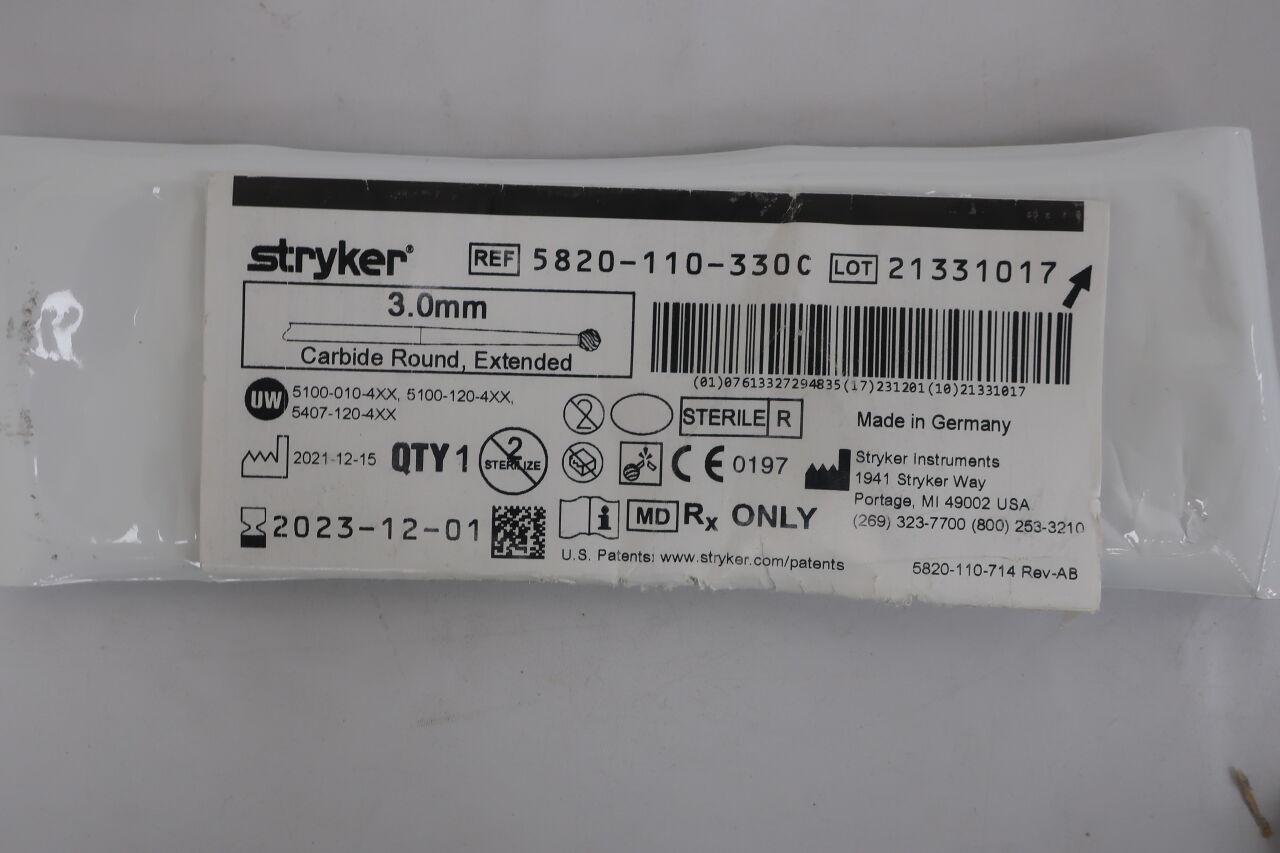 5820-110-330C - STRYKER - Carbide Round Extended Burr, 3 mm, (EA) - ( Expiry Date: 2026-03-01 )
