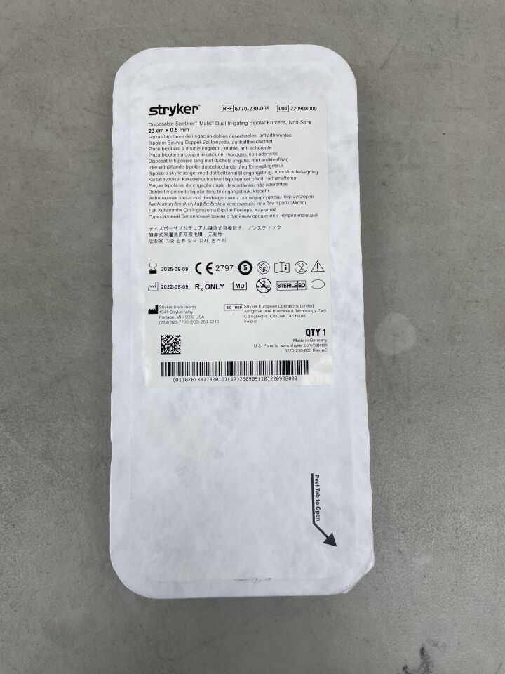 6770-230-005 - STRYKER - Spetzler-Malis Disposable Dual Irrigating Bipolar Forceps, 0.5 x 6 mm Tip Size, 23 cm Length, (EA) - ( Expiry Date: 2025-09-09 )