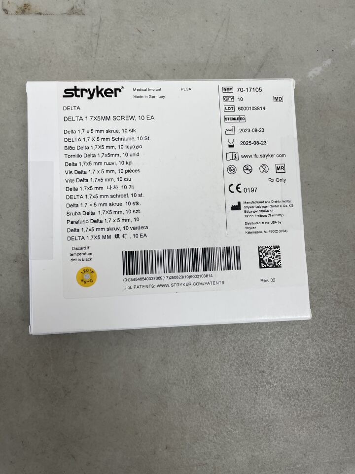 70-17105 - STRYKER - Delta 1.7mm x 5mm Screw, (BX/10) - ( Expiry Date: 2025-08-23 )