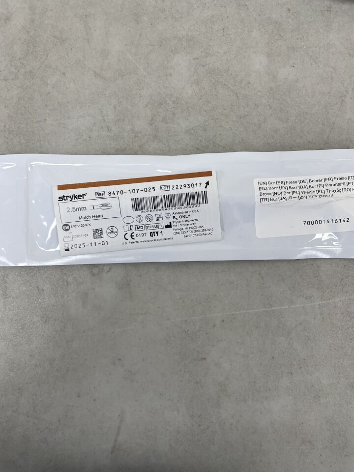 8470-107-025 - STRYKER - Match Head Burr, 2.5 mm Head Diameter, 16 cm Shank Length, (EA) - ( Expiry Date: 2025-11-01 )
