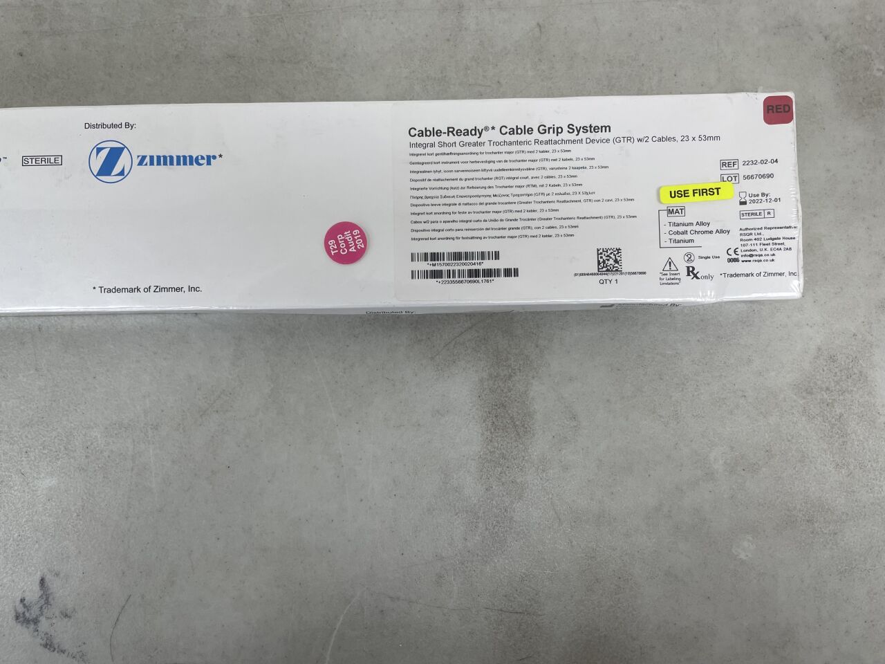 2232-02-04 - ZIMMER - Cable Ready Cable Grip System Greater Trochanteric Reattachment Device w/2 Cables: 23mm x 53mm, (BX/1) - ( Expiry Date: 2022-12-01 )