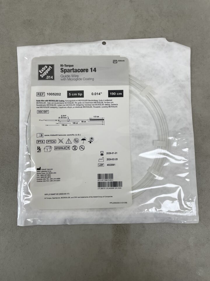 1005202 - ABBOTT - Hi-Torque Spartacore 14 Extra Support Guide Wire - 5cm Tip - .014" x 190cm, (EA) - ( Expiry Date: 2026-01-31 )
