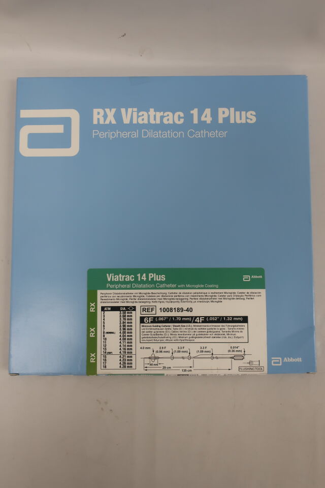 1008189-40 - ABBOTT - VIATRAC 14 Plus Peripheral Dilatation Catheter 4.0 mm x 40 mm x 135 cm, (BX/1) - ( Expiry Date: 2025-09-30 )