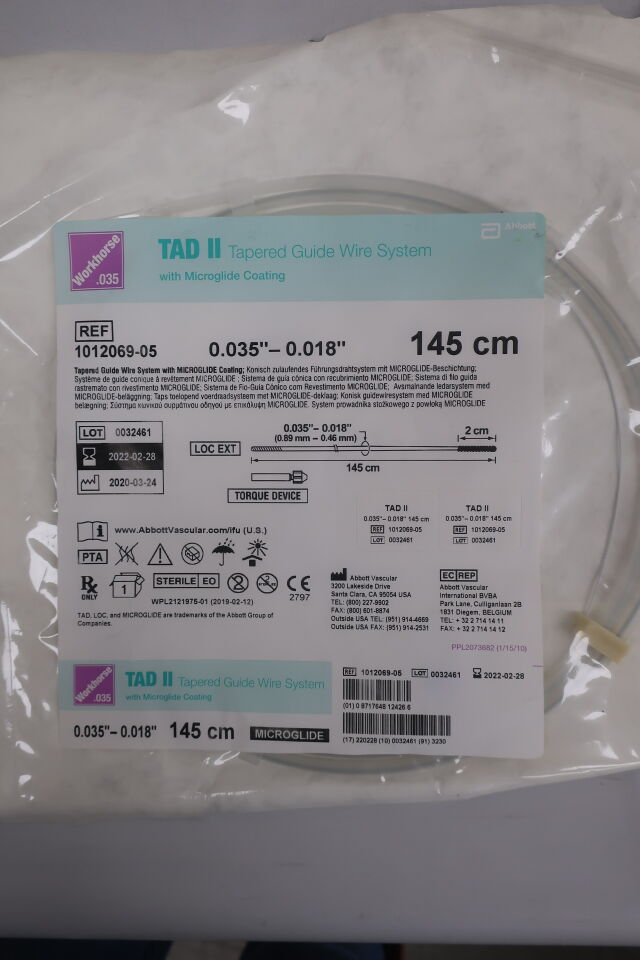 1012069-05 - ABBOTT - TAD II Tapered Guide Wire System with Microglide Coating .035 145 cm, (EA) - ( Expiry Date: 2025-11-30 )