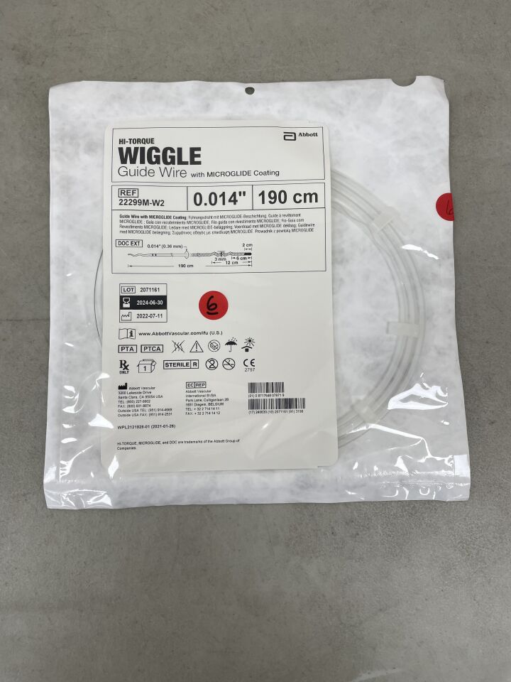22299M-W2 - ABBOTT - Hi-Torque Wiggle Guide Wire, MicroGlide: 0.014" x 190cm, 2cm Tip, (EA) - ( Expiry Date: 2024-06-30 )