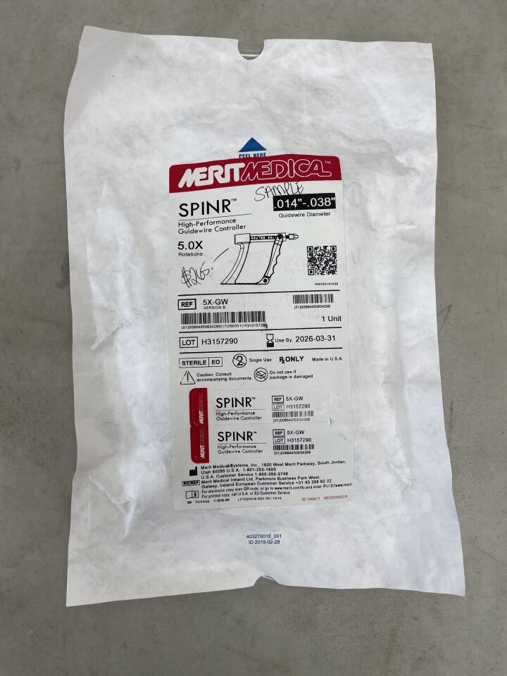 5X-GW - MERIT MEDICAL - SPINR High-Performance Guidewire Controller, 5.0 Rotations, .014" - .038", (EA) - ( Expiry Date: 2026-03-31 )