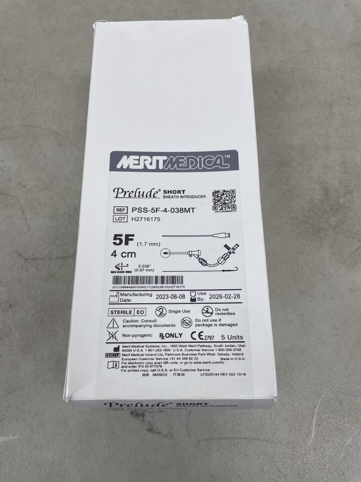 PSS-5F-4-038MT - MERIT MEDICAL - Prelude Short Sheath Introducer, 5F x 4cm, (BX/5) - ( Expiry Date: 2026-02-28 )