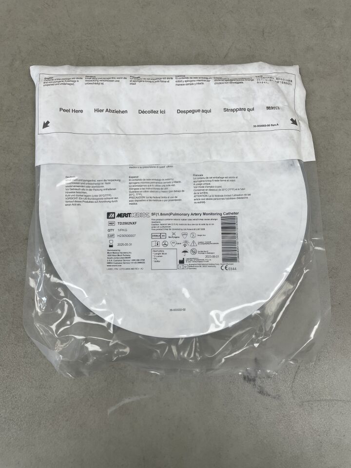 TD2502NXF - MERIT MEDICAL - Pulmonary Artery Monitoring Catheter, Two Lumen, 5F x 90cm, 0.018", (EA) - ( Expiry Date: 2025-05-31 )