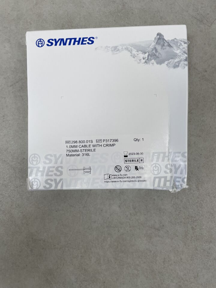 298.800.01S - SYNTHES - Stainless Steel Cable with Crimp, 1 dia. x 750 mm Length, Sterile, (BX/1) - ( Expiry Date: 2023-06-30 )