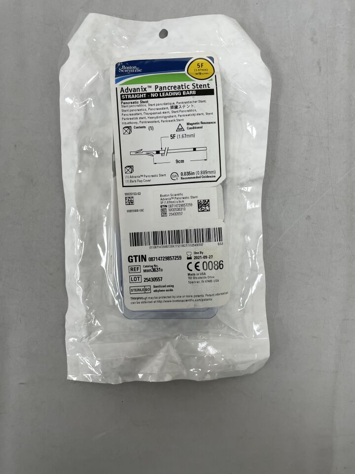 3631 - BOSTON SCIENTIFIC - Advanix Pancreatic Stent - Straight/No Leading Barb - 5Fr x 9cm, (EA) - ( Expiry Date: 2021-09-27 )