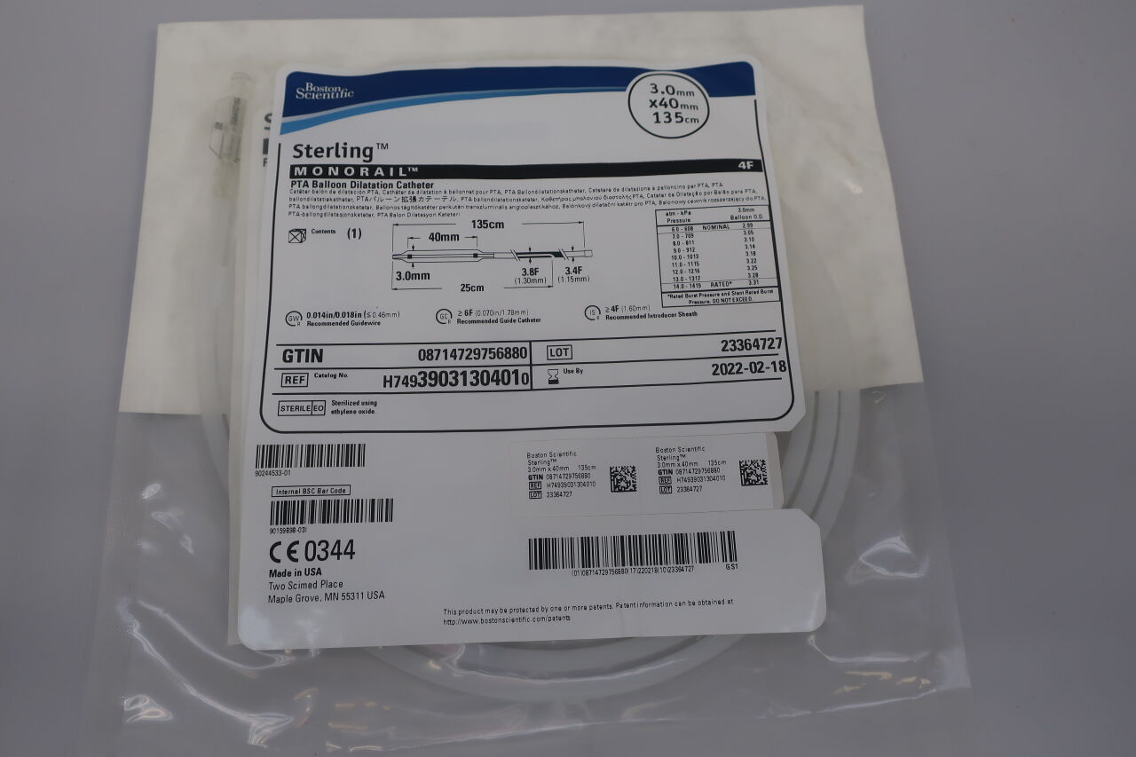 3903130401 - BOSTON SCIENTIFIC - STERLING PTA Balloon Dilatation Catheter 6.0mm X 40mm, Shaft 135cm, (EA) - ( Expiry Date: 2022-02-18 )