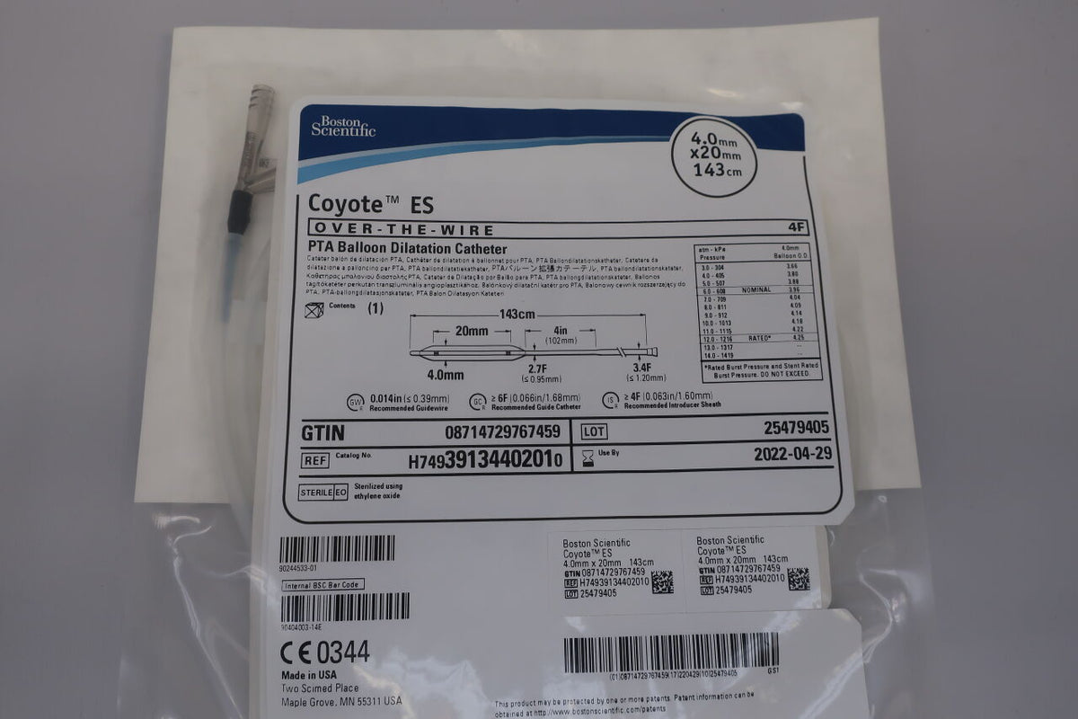 3913440201 - BOSTON SCIENTIFIC - Coyote ES OTW PTA Balloon Dilatation Catheter - 4.0mm x 20mm x 143cm, (EA)