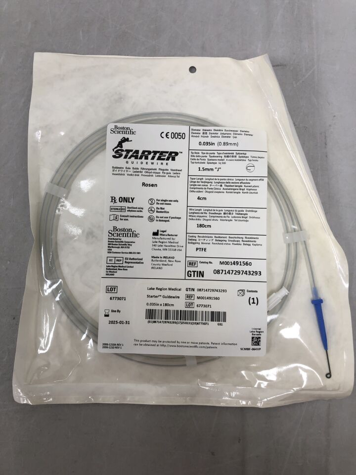 49156 - BOSTON SCIENTIFIC - Starter Guidewire Rosen .035", 1.5mm J, 4cm, 180cm, (EA) - ( Expiry Date: 2023-05-31 )