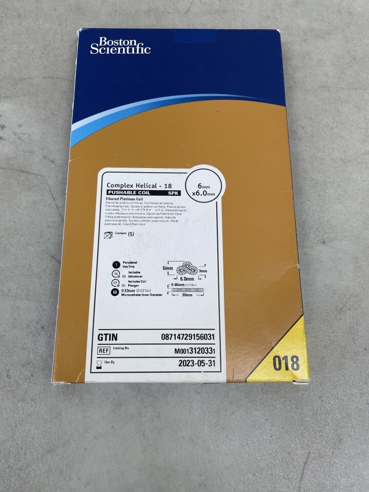 312033 - BOSTON SCIENTIFIC - Complex Helical - 18 Pushable Fibered Platinum Coil, 6mm x 6.0mm, (BX/5) - ( Expiry Date: 2023-05-31 )