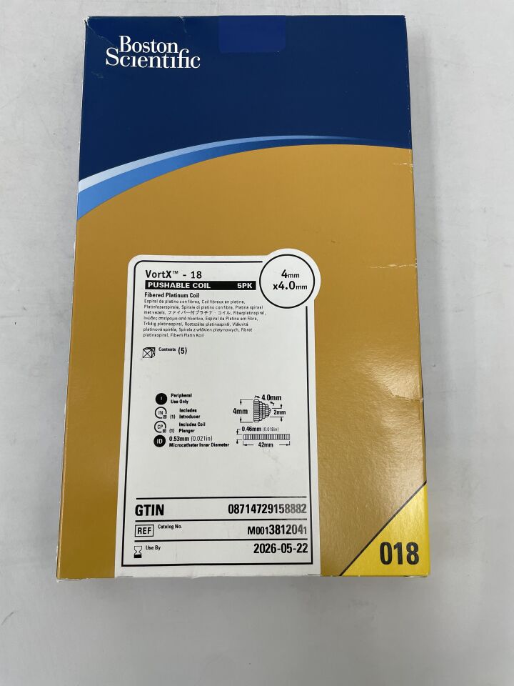 381204 - BOSTON SCIENTIFIC - VortX - 18 Pushable Fibered Platinum Coil - 4mm x 4.0mm, (BX/5) - ( Expiry Date: 2023-06-09 )