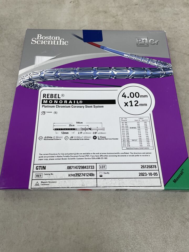 392741240 - BOSTON SCIENTIFIC - REBEL Platinum Chromium Coronary Stent System - Monorail - 4.00mm x 12mm, (BX/1) - ( Expiry Date: 2023-10-05 )