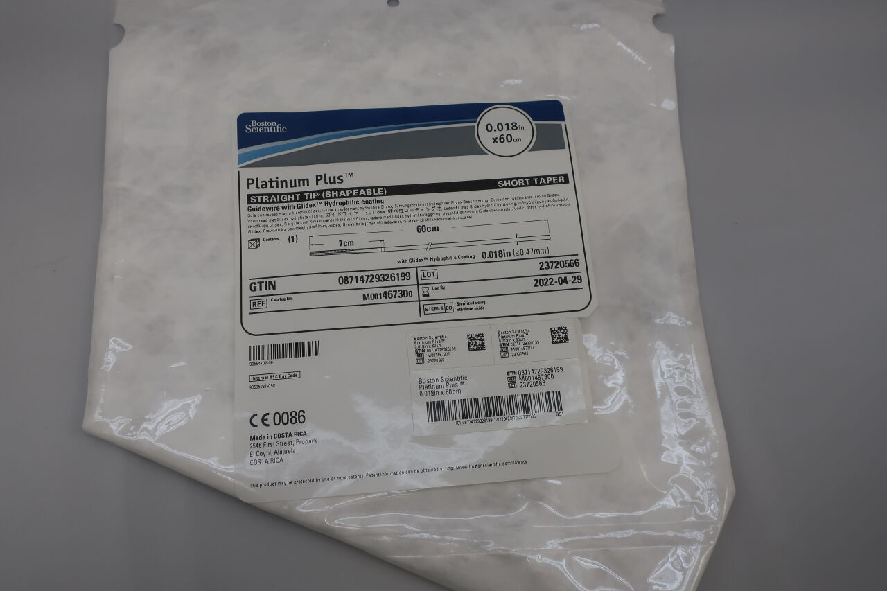 46730 - BOSTON SCIENTIFIC - Platinum Plus Guidewire With Glidex Hydrophilic Coating, 0.018in x 60cm, Straight Tip (Shapeable) Short Taper, (EA) - ( Expiry Date: 2023-11-10 )
