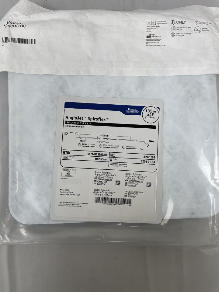 106553 - BOSTON SCIENTIFIC - AngioJet Spiroflex Monorail Thrombectomy Set, 135cm x 4F, (EA) - ( Expiry Date: 2024-01-04 )