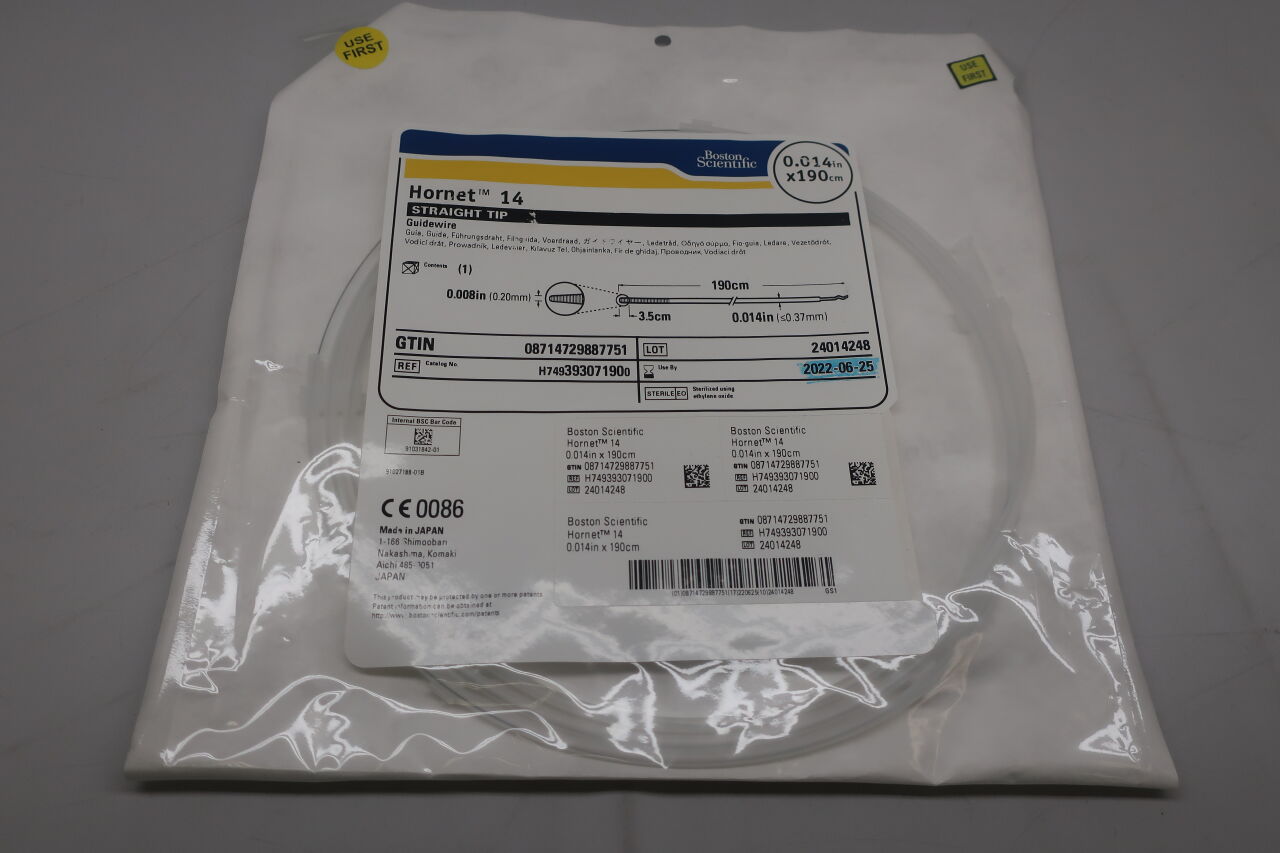 39307190 - BOSTON SCIENTIFIC - Hornet 14 Guidewire - Straight Tip - .014" x 190cm, (EA) - ( Expiry Date: 2024-01-06 )