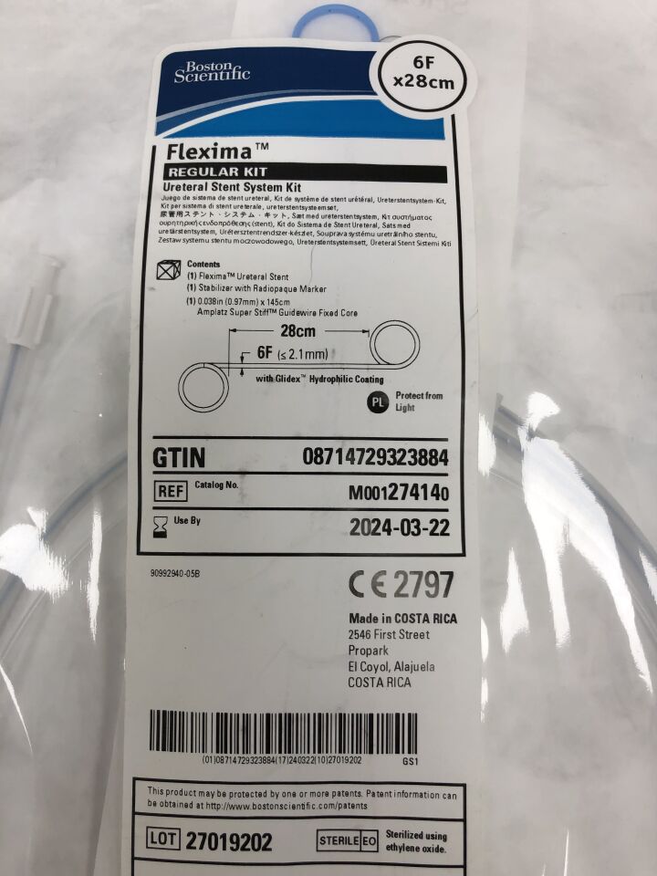 27414 - BOSTON SCIENTIFIC - Flexima Regular Kit Ureteral Stent System Kit, 6F x 28cm, (EA) - ( Expiry Date: 2024-03-22 )