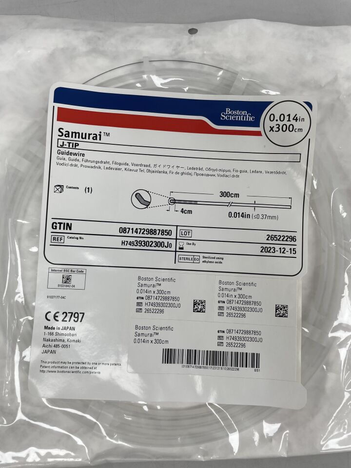 39302300J - BOSTON SCIENTIFIC - Samurai Guidewire, J-Tip  0.014" x 300cm, (EA) - ( Expiry Date: 2024-04-22 )