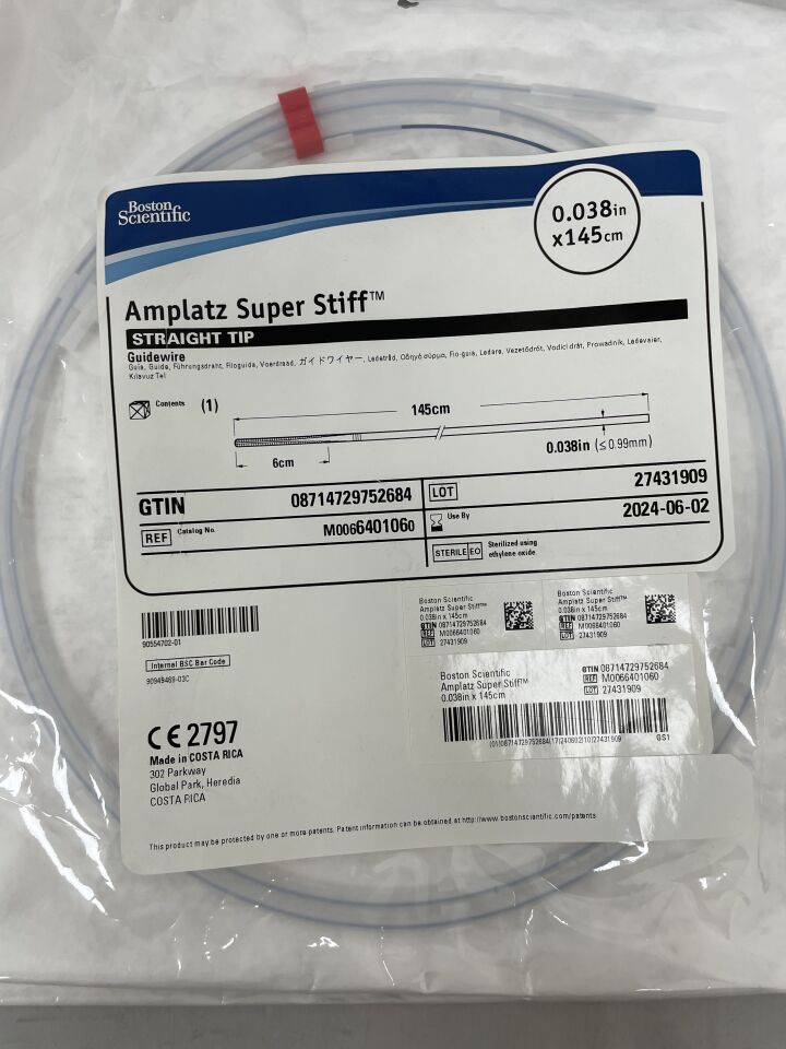 640106 - BOSTON SCIENTIFIC - Amplatz Super Stiff Guidewire - Straight Tip - .038" x 145cm, (EA) - ( Expiry Date: 2024-06-02 )