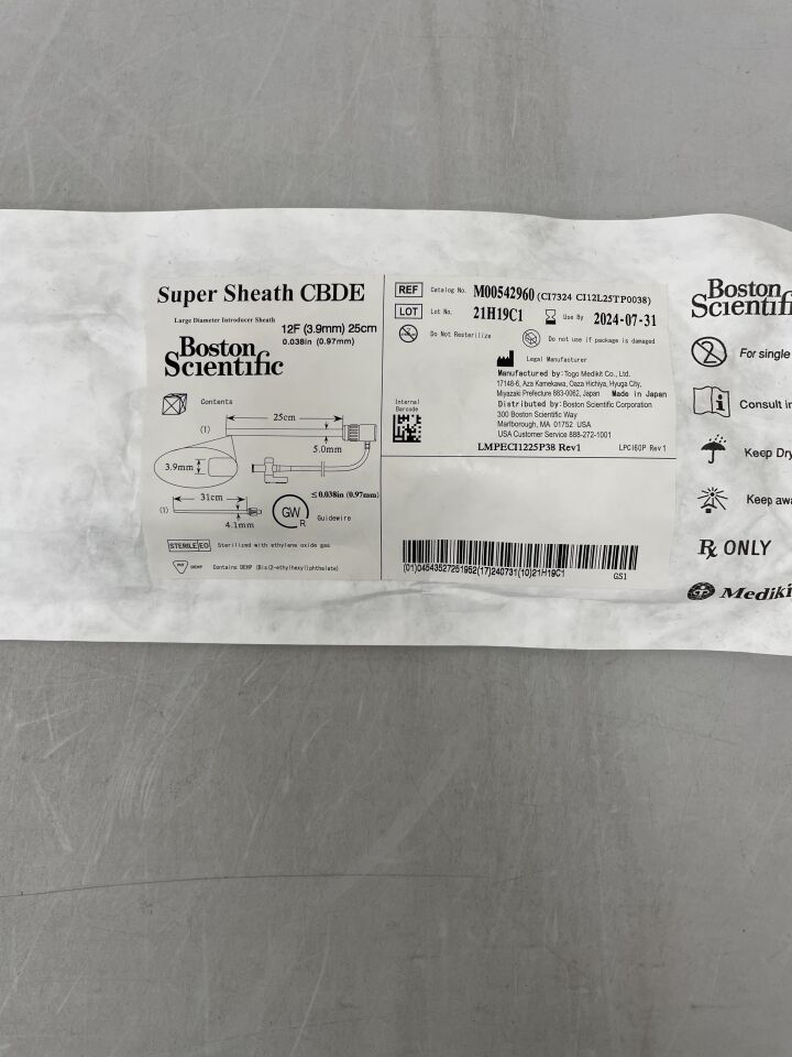 4296 - BOSTON SCIENTIFIC - Super Sheath Introducer - CBDE - 12Fr x .038" x 25cm, (EA) - ( Expiry Date: 2024-06-30 )