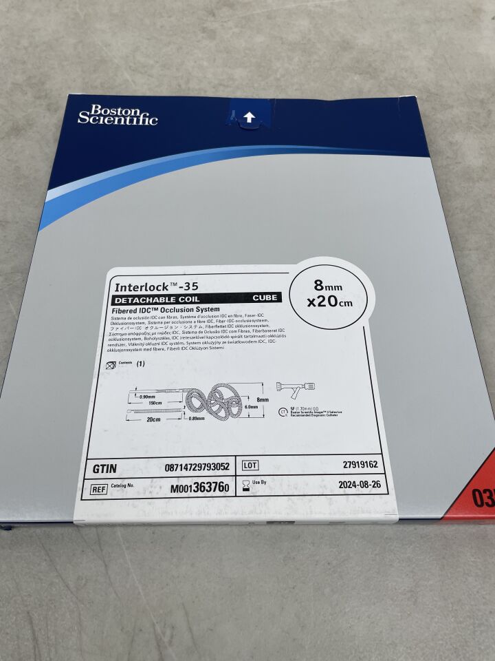 36376 - BOSTON SCIENTIFIC - Interlock-35 Fibered IDC Occlusion System - Detachable Coil, Cube - 8mm x 20cm, (BX/1) - ( Expiry Date: 2024-08-26 )