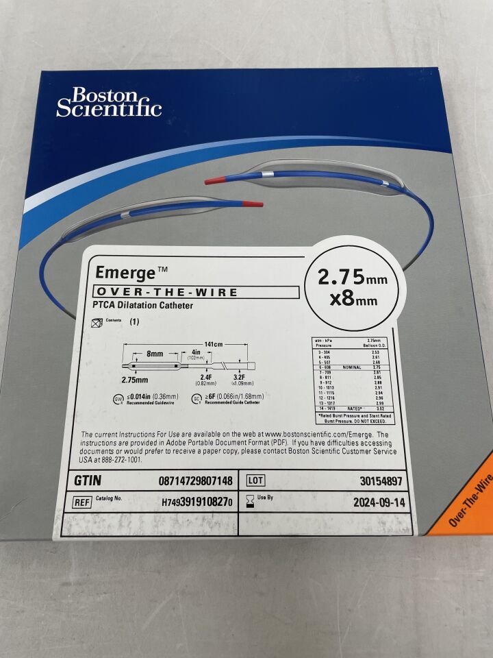 391910827 - BOSTON SCIENTIFIC - Emerge OTW PTCA Dilatation Catheter - 2.75mm x 8mm, (BX/1) - ( Expiry Date: 2024-09-14 )