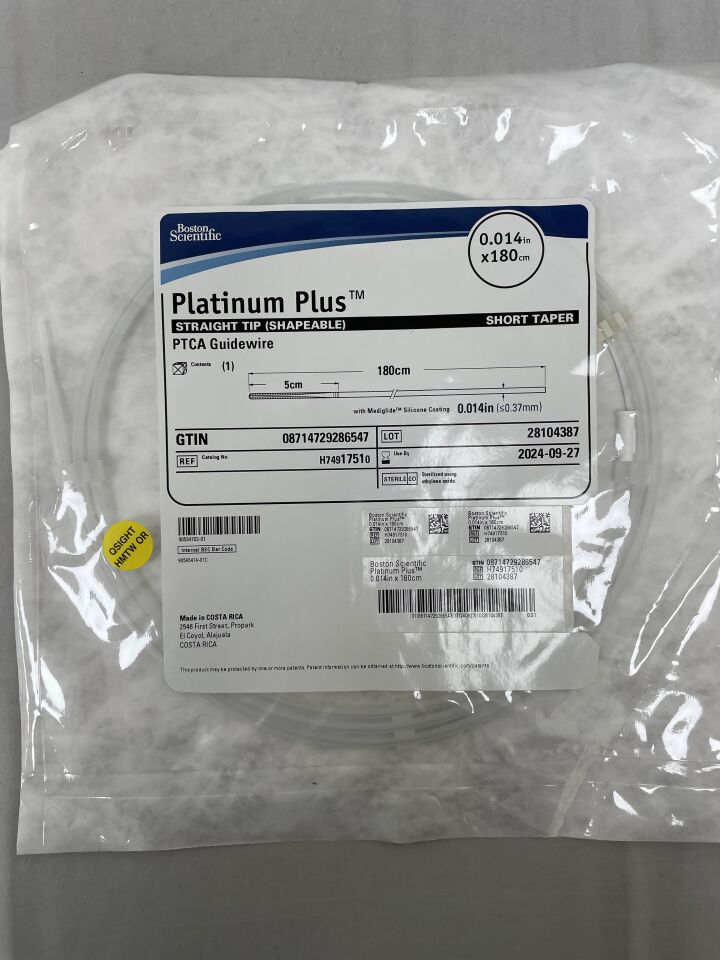 1751 - BOSTON SCIENTIFIC - Platinum Plus PTCA Guidewire - Straight Tip (Shapeable), Short Taper - .014" x 180cm, (EA) - ( Expiry Date: 2024-09-27 )