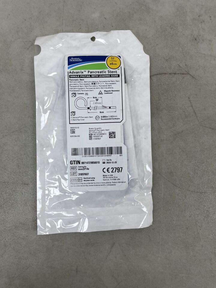 3714 - BOSTON SCIENTIFIC - Advanix Pancreatic Stent, Single Pigtail with Leading Barb, 5Fr x 6cm, (EA) - ( Expiry Date: 2024-12-25 )