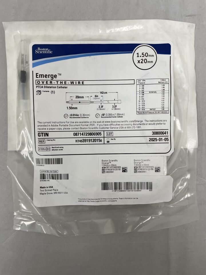 391912015 - BOSTON SCIENTIFIC - Emerge OTW PTCA Dilatation Catheter - 1.50mm x 20mm, (EA) - ( Expiry Date: 2025-01-05 )